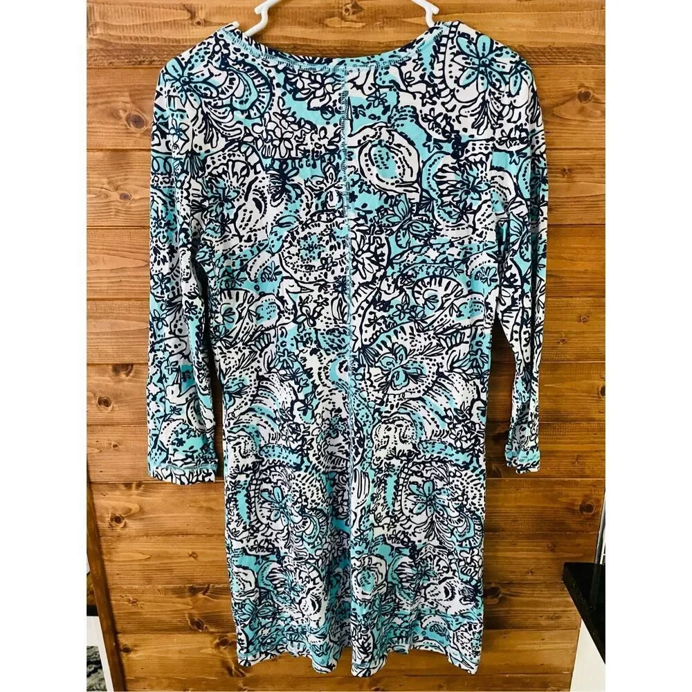 Lilly Pulitzer Cotton Juliet Dress in Shorely Blue Hippy Hippy Shake Butterfly s - Picture 3 of 3